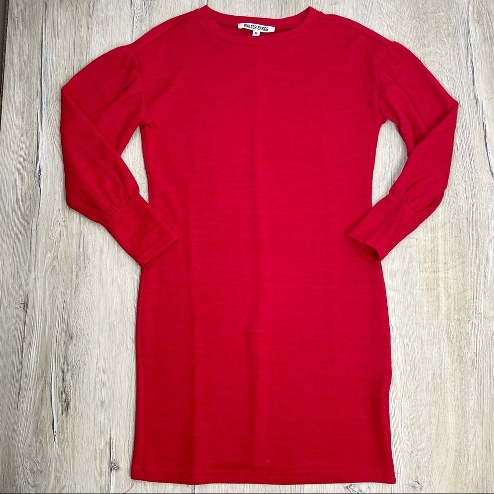 Red Puff Sleeve Sweater Dress Sz Medium - Picture 12 of 12
